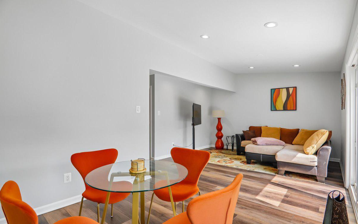 Dining nook flowing into a second living area