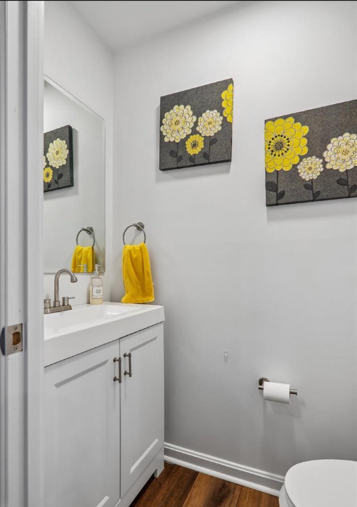 Powder bath with curated artwork